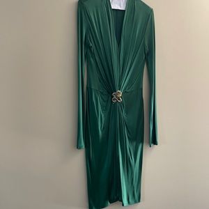 Green long sleeve silk dress by Roberto Cavalli perfect for the holidays